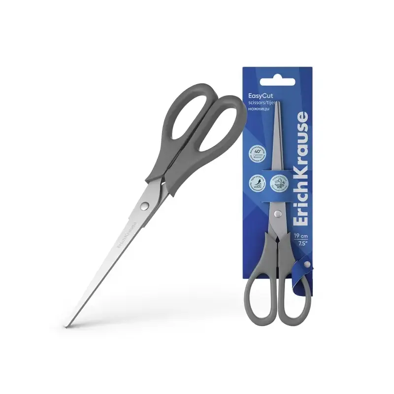 ErichKrause EasyCut Tijeras de Acero Inoxidable 19cm - Doble Afilado Avanzado - Colores Surtidos Aleatorios | Ahorro Imprimiendo