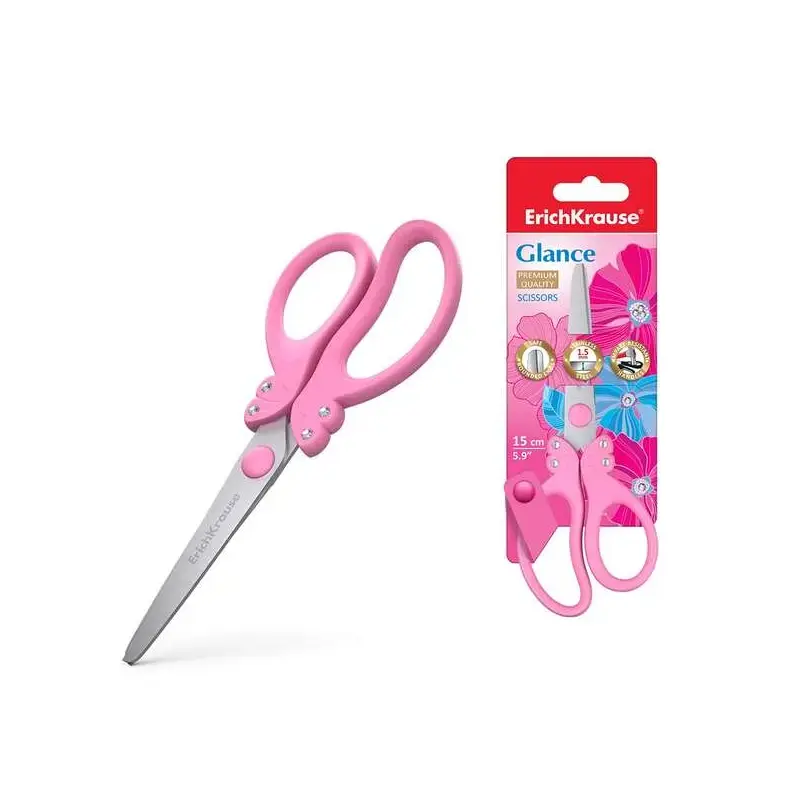 Erichkrause Glance Tijeras con Cuchillas de Acero Inoxidable 15cm - Extremos Redondeados - Mangos Ergonomicos - Colores Aleatori