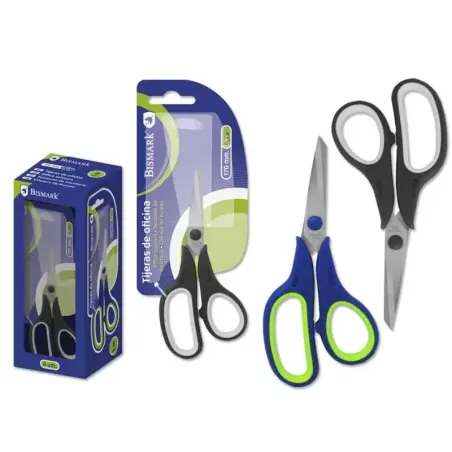Bismark Tijeras de Oficina Acero Inoxidable 17cm - Empuñadura Ergonomica - Muy Ligeras y Resistentes - Colores Surtidos Aleatori