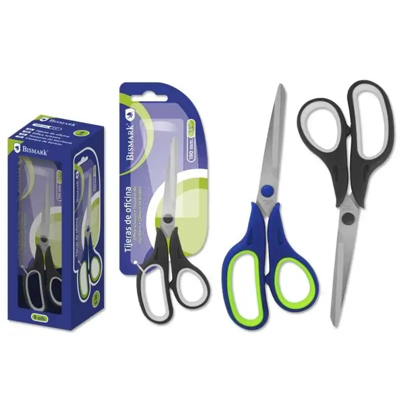 Bismark Tijeras de Oficina Acero Inoxidable 19cm - Empuñadura Ergonomica - Muy Ligeras y Resistentes - Empaquetadas en Blister -