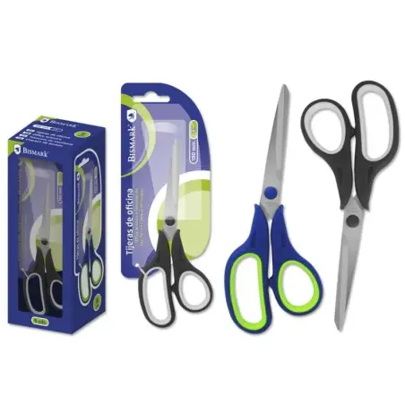 Bismark Tijeras de Oficina Acero Inoxidable 19cm - Empuñadura Ergonomica - Muy Ligeras y Resistentes - Empaquetadas en Blister -