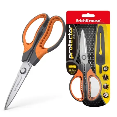 ErichKrause Protector Tijeras de Acero Inoxidable 16.5cm - Funda Protectora - Color Gris/Naranja | Ahorro Imprimiendo