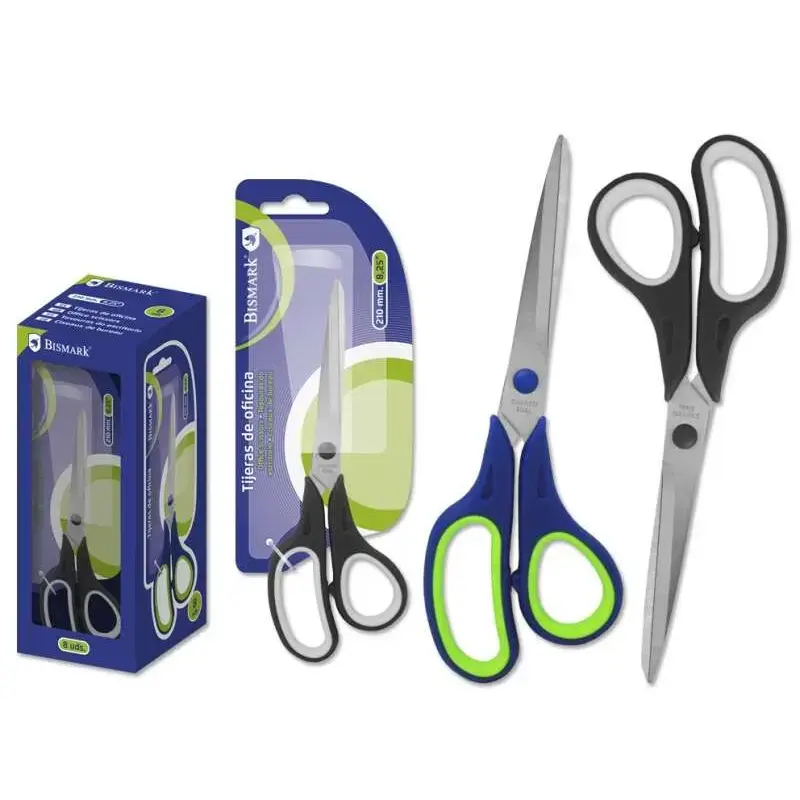 Bismark Tijeras de Oficina Acero Inoxidable 21cm - Empuñadura Ergonomica - Muy Ligeras y Resistentes - Colores Surtidos Aleatori