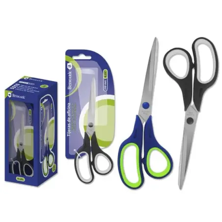 Bismark Tijeras de Oficina Acero Inoxidable 21cm - Empuñadura Ergonomica - Muy Ligeras y Resistentes - Colores Surtidos Aleatori