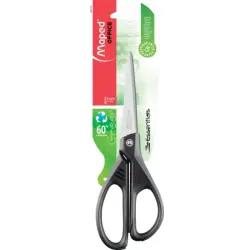Maped Essentials Tijeras de Acero Inoxidable 21cm Asimetricas - Hojas Afiladas - Mangos 60% de Plastico Recicldo - Color Negro |