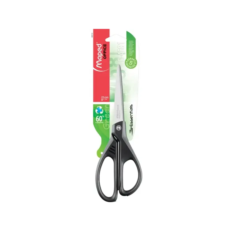 Maped Essentials Tijeras de Acero Inoxidable 21cm Asimetricas - Hojas Afiladas - Mangos 60% de Plastico Recicldo - Color Negro |