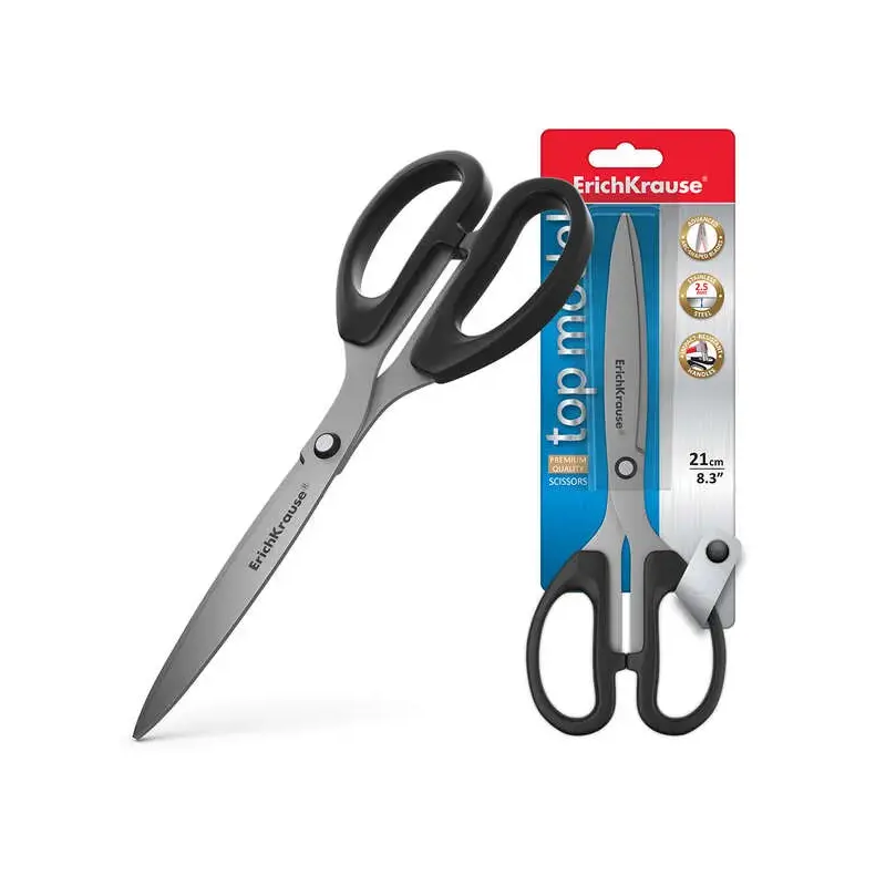 Erichkrause Top Model Tijeras de 21cm con Cuchillas en Forma de Arco de Acero Inoxidable - Afilado Doble Avanzado - Color Negro