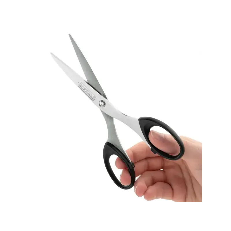 Rapesco Essential Tijeras de Acero Inoxidable 16cm - Mangos Ergonomicos - Aptas para Diestros y Zurdos - Color Negro | Ahorro Im