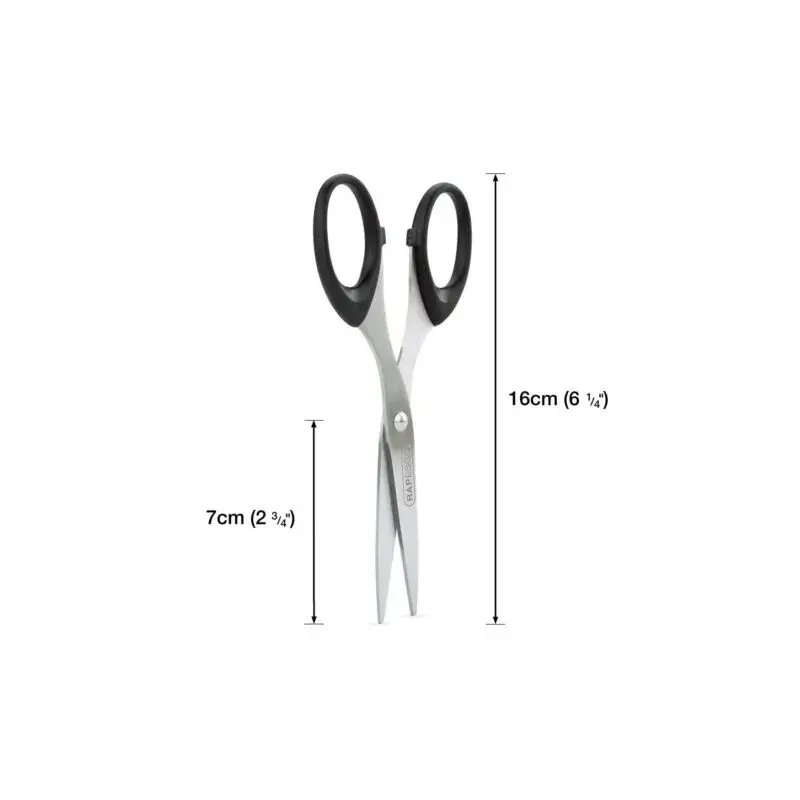 Rapesco Essential Tijeras de Acero Inoxidable 16cm - Mangos Ergonomicos - Aptas para Diestros y Zurdos - Color Negro | Ahorro Im