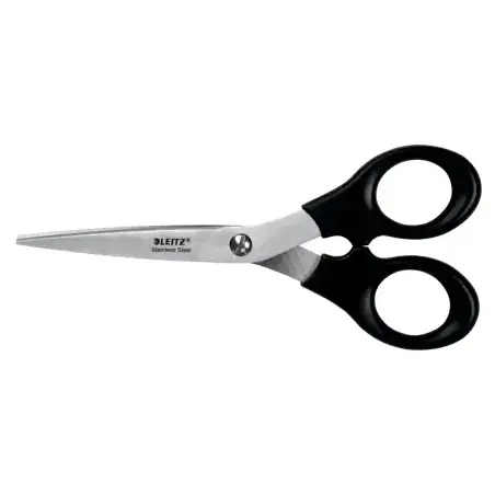 Leitz Tijeras de Acero Inoxidable 16.5cm - Ideales para Casa, Colegio, Oficina - Color Negro | Ahorro Imprimiendo