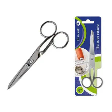 Bismark Tijera de Costura Acero Inoxidable 15.2cm - Fijacion por Tornillo - Presion Constante Entre Hojas - Presentacion en Blis