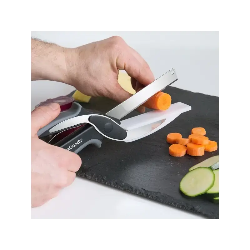 Innovagoods Cuchillo Tipo Tijera con Mini Tabla de Cortar Integrada - Mango Antideslizante - Multifuncion - Bloqueo de Seguridad