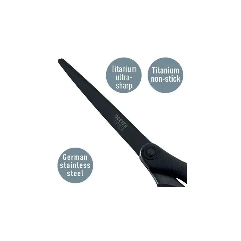 Leitz Quality Tijeras de Acero Inoxidable 18cm - Revestimiento de Titanio - Antiadherentes - Agarre Ergonomico - Color Negro | A