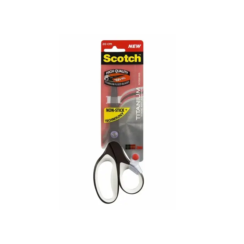 Scotch Tijeras de Titanio 20cm - Antiadherentes - Mango Ergonomico Tacto Suave - Color Blanco/Negro | Ahorro Imprimiendo
