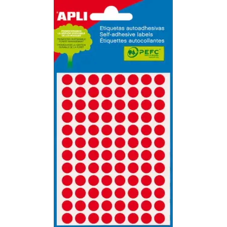 Apli Minibolsa de 288 Etiquetas Redondas Ø 8mm - 3 Hojas por 96 Etiquetas - Adhesivo Permanente - Color Rojo Fluor | Ahorro Impr