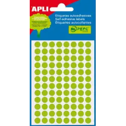 Apli Minibolsa de 288 Etiquetas Redondas Ø 8mm - 3 Hojas por 96 Etiquetas - Adhesivo Permanente - Color Verde Fluor | Ahorro Imp