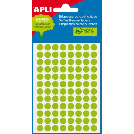 Apli Minibolsa de 288 Etiquetas Redondas Ø 8mm - 3 Hojas por 96 Etiquetas - Adhesivo Permanente - Color Verde Fluor | Ahorro Imp