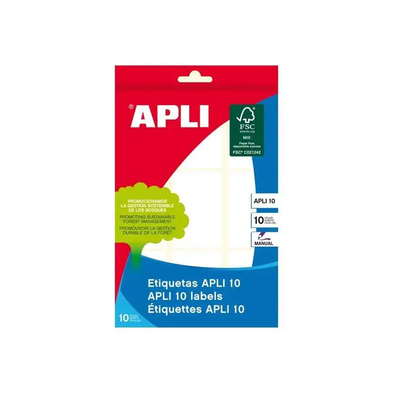 Apli Pack de 90 Etiquetas Rectangulares 34x53mm - 10 Hojas por 9 Etiquetas - Adhesivo Permanente - Ideal para Escribir sobre Ell