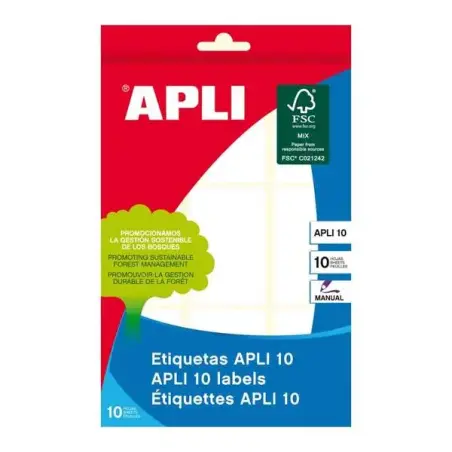 Apli Pack de 90 Etiquetas Rectangulares 34x53mm - 10 Hojas por 9 Etiquetas - Adhesivo Permanente - Ideal para Escribir sobre Ell