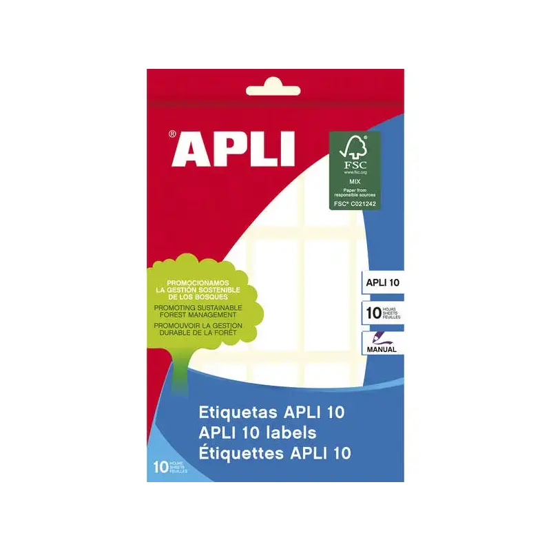 Apli Pack de 150 Etiquetas Rectangulares 20x50mm - 10 Hojas por 15 Etiquetas - Adhesivo Permanente - Cantos Romos - Ideal para E