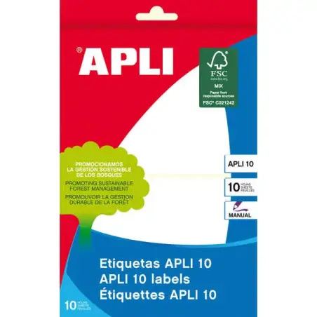 Apli Pack de 20 Etiquetas Rectangulares 81 x 110mm - 10 Hojas por 2 Etiquetas - Adhesivo Permanente - Cantos Romos - Color Blanc