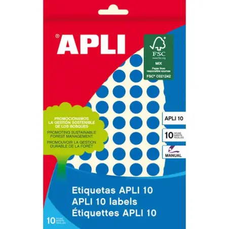 Apli Etiquetas 10 Azules Ø 10mm 8 Hojas | Ahorro Imprimiendo