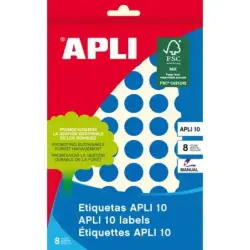 Apli Pack de 616 Etiquetas Redondas Ø13mm - 8 Hojas por 77 Etiquetas - Adhesivo Permanente - Aptas para Escritura Manual - Color