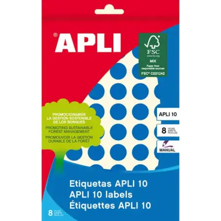 Apli Pack de 616 Etiquetas Redondas Ø13mm - 8 Hojas por 77 Etiquetas - Adhesivo Permanente - Aptas para Escritura Manual - Color
