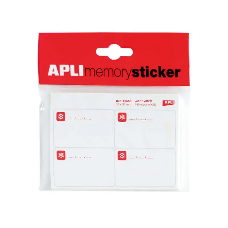 Apli Memory Sticker Pack de 140 Etiquetas Especial para Congelar 50x30mm - 35 Hojas x 4 Etiquetas - Cantos Romos - Adhesivo Remo