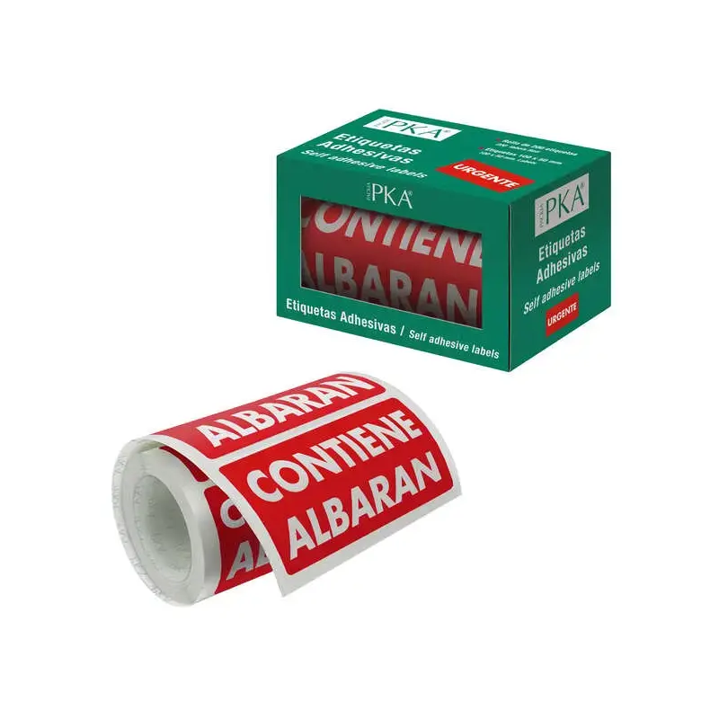 Dohe Rollo de 200 Etiquetas Adhesivas Contiene Albaran - 100x50mm - Letras Blancas sobre Fondo Rojo - Ideal para Expedicion de P