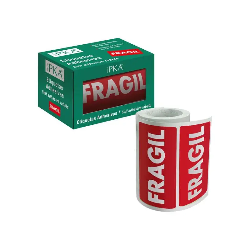 Dohe Rollo de 200 Etiquetas Adhesivas Fragil - 100x50mm - Letras Blancas sobre Fondo Rojo - Ideal para Expedicion de Paquetes |