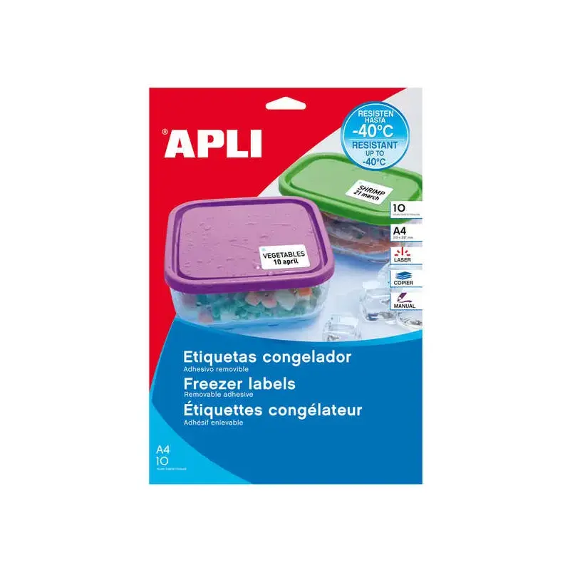 Apli Pack de 650 Etiquetas Especiales para Congelador 38.1x21.2mm - 10 Hojas por 65 Etiquetas - Adhesivo Removible Resistente ha
