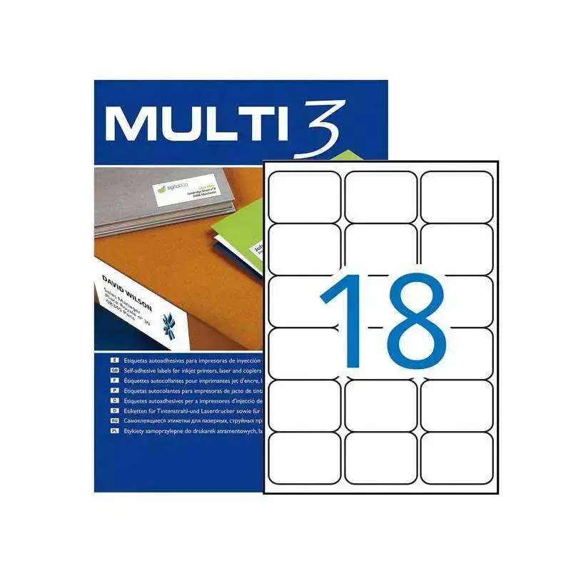 Multi3 Pack de 1800 Etiquetas Blancas Tamaño 63,5x46,6mm - Cantos Romos - Aptas para Imprimir | Ahorro Imprimiendo