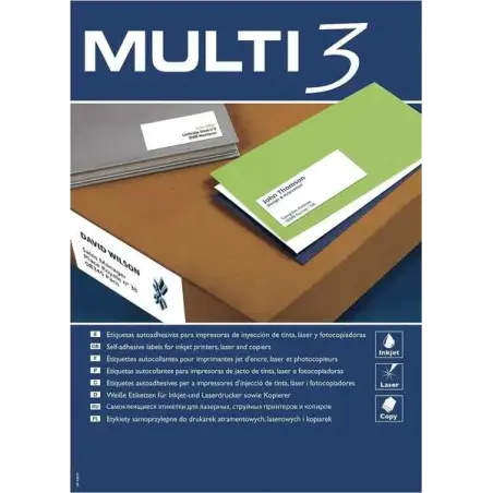 Multi3 Pack de 2700 Etiquetas Blancas Tamaño 70x30mm - 100 Hojas x 27 Etiquetas - Aptas para Imprimir | Ahorro Imprimiendo
