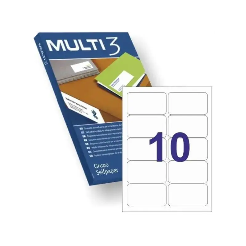 Multi3 Pack de 1.000 Etiquetas Permanentes 99.1x57mm - Cantos Romos - 100 Hojas x 10 Etiquetas - Color Blanco | Ahorro Imprimien