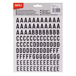 Apli Letras Adhesivas de Palo Mayusculas - Altura 15mm - Pack de 4 Hojas con 468 Letras - Color Negro | Ahorro Imprimiendo