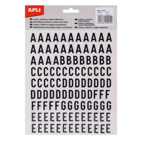 Apli Letras Adhesivas de Palo Mayusculas - Altura 15mm - Pack de 4 Hojas con 468 Letras - Color Negro | Ahorro Imprimiendo