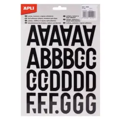 Apli Letras de Palo Mayusculas Adhesivas - Altura 40mm - Pack de 5 Hojas - Color Negro - Facil Identificacion y Señalizacion | A
