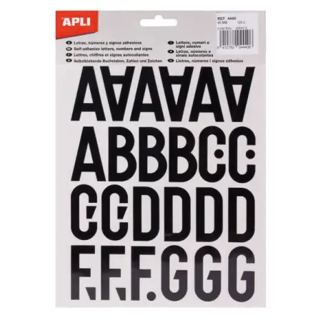 Apli Letras de Palo Mayusculas Adhesivas - Altura 40mm - Pack de 5 Hojas - Color Negro - Facil Identificacion y Señalizacion | A