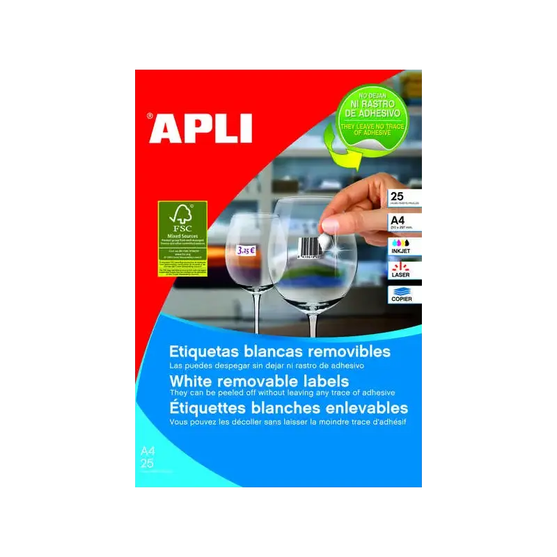 Apli Pack de 6.750 Etiquetas Blancas Removibles 17.8 x 10.0mm - 25 Hojas x 270 Etiquetas - Adhesivo Removible - Color Blanco | A