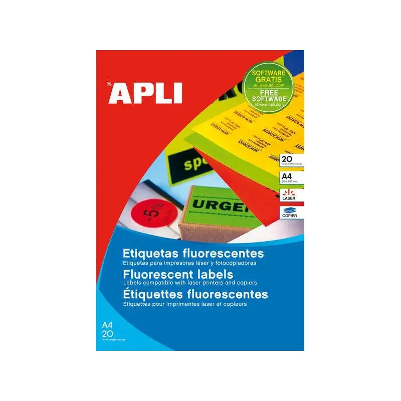 Apli Etiquetas Amarillo Fluorescente Permanentes 99.1 x 67.7mm 20 Hojas | Ahorro Imprimiendo