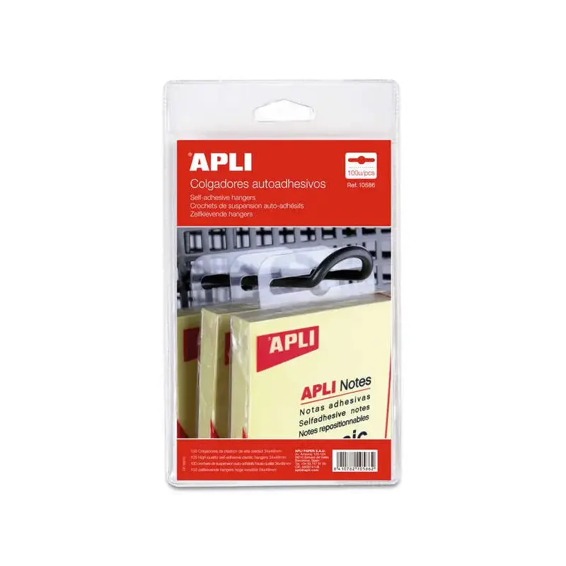 Apli Pack de 100 Colgadores Autoadhesivos Eurohole 34x48mm - Ideal para Productos de Bajo y Medio Peso | Ahorro Imprimiendo