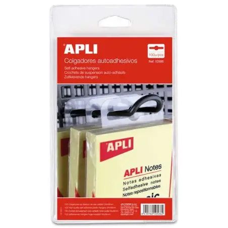 Apli Pack de 100 Colgadores Autoadhesivos Eurohole 34x48mm - Ideal para Productos de Bajo y Medio Peso | Ahorro Imprimiendo