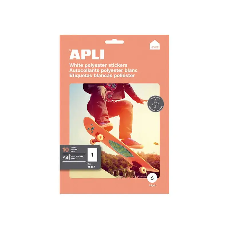 Apli Pack de 10 Etiquetas Resistentes a la Intemperie 210x297mm - Fabricadas en Poliester - Cantos Rectos - Adhesivo Permanente