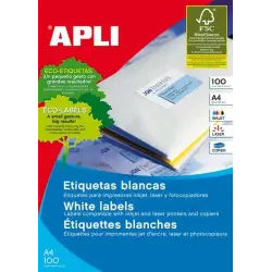 Apli Pack de 100 Etiquetas Permanentes - Tamaño 210 x 297mm - Multiples Usos - Color Blanco | Ahorro Imprimiendo