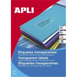 Apli Etiquetas Permanentes Translucidas 210 x 297 mm - 20 Hojas - Resistentes Intemperie | Ahorro Imprimiendo