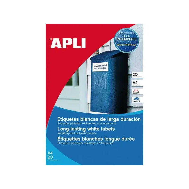 Apli Pack de 80 Etiquetas Permanentes 105x148mm - Fabricadas en Poliester - Cantos rectos - Resistentes a la Intemperie - Color