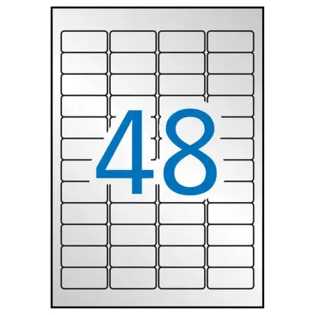 Apli Pack de 960 Etiquetas Metalizadas Color Plata - Medidas 45.7x21.2mm - 20 Hojas por 48 Etiquetas - Adhesivo Permanente - Can