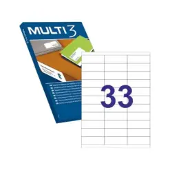 Multi3 Pack de 16.500 Etiquetas Rectangulares 70x25.4mm - 500 Hojas por 33 Etiquetas - Adhesivo Permanente - Cantos Rectos - Col