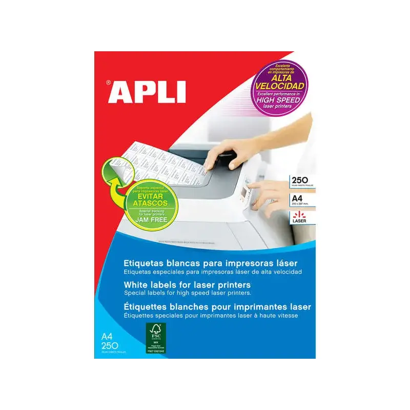 Apli Etiquetas Blancas Permanentes para Laser 105.0 x 37.0mm 250 Hojas | Ahorro Imprimiendo